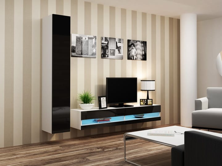 Cama VIGO NEW9 BI/CZ svetainės sekcija Spinta daiktams ir garso / vaizdo technikai laikyti