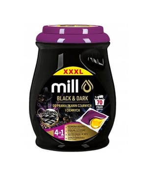 MILL PROFESSIONAL 2 kamerų kapsulės juodiems ir tamsiems skalbiniams 70 vnt.
