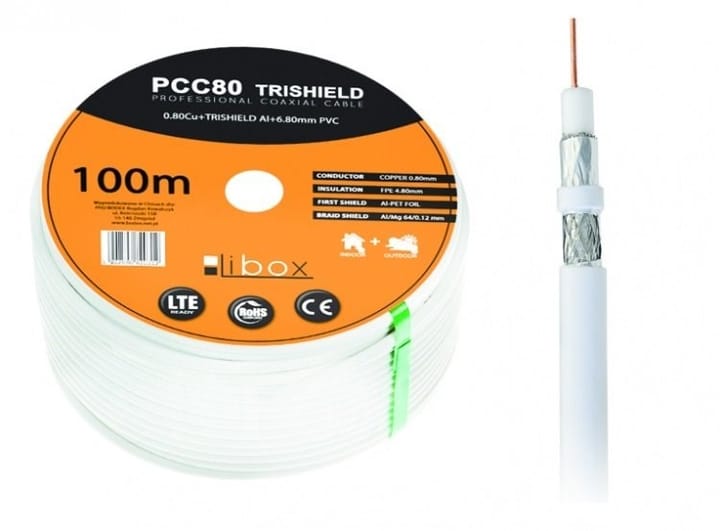 Libox Kabel koncentryczny PCC80 100m bendraašis kabelis RG-6/U Balta