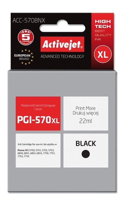 Activejet ACC-570BNX rašalas (pakaitalas Canon PGI-570Bk XL; Supreme; 22 ml; juodas)