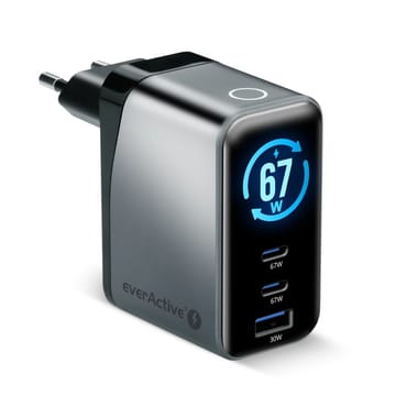 GaN sieninis įkroviklis 1× USB, 2× USB-C Quick Charge 4+ 67 W juodas