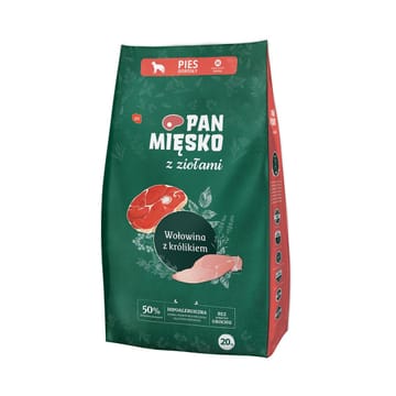 PAN MIĘSKO with herbs Beef with rabbit M - sausas maistas šunims - 20kg