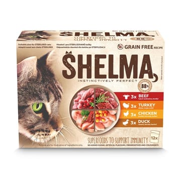 SHELMA with turkey, duck, chicken and beef in sauce - šlapias kačių maistas - 12x85g