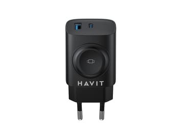 Havit UC132 EU - GaN 22 W dviejų prievadų įkroviklis su belaidžio įkrovimo galimybe, juodas