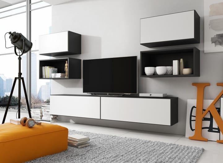Cama ROCO3 CZ/CZ/BI svetainės sekcija Spinta daiktams ir garso / vaizdo technikai laikyti