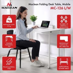 „Maclean“ sulankstomas rašomasis stalas, baltas, mobilus, 100 x 73 cm, maks. 50 kg, kampinis modelis, L formos, MC-126 L/W 5