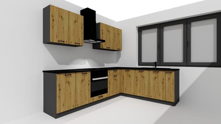 Cosmo Design ANIKA virtuvės baldų komplektas, rankų darbo ąžuolas/grafitas 2.0/2.6