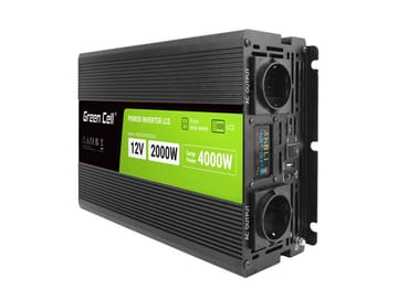 Green Cell Przetwornica napicia PowerInverter LCD 12 V 2000W/40000W Przetwornica samochodowa z wywietlaczem - czysty sinus maitinimo adapteris / inverteris Automatinis Juoda