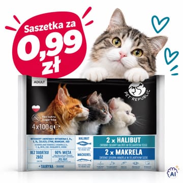 PETREPUBLIC Adult Paltusas ir skumbrė box – šlapias pašaras katei – 4x100g