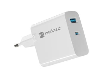 NATEC RIBERA GAN CHARGER 1x USB-A + 1x USB-C 65W BALTAS