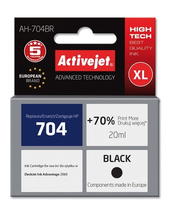 Activejet " " AH-704BR rašalas (pakaitinis HP 704 CN692AE; "Premium"; 20 ml; juodas)