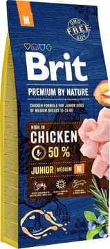 BRIT Premium by Nature Junior Medium Chicken - sausas maistas šunims - 15 kg