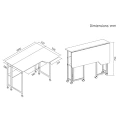 „Maclean“ sulankstomas rašomasis stalas, baltas, mobilus, 100 x 73 cm, maks. 50 kg, kampinis modelis, L formos, MC-126 L/W 3