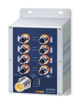 PLANET IP67-rated Industrial 8-Port Ne-valdomas Maitinimas per Eternetą (PoE) Mėlyna, Pilka