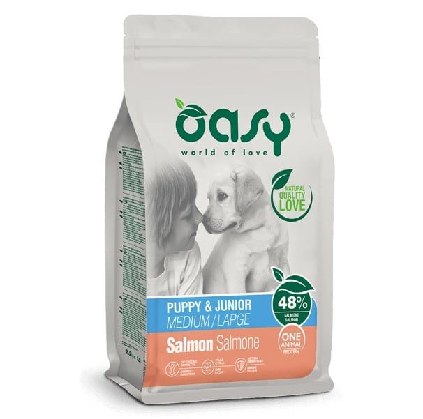 OASY One Animal Protein Puppy & Junior Medium/Large Salmon - sausas maistas šunims - 12kg