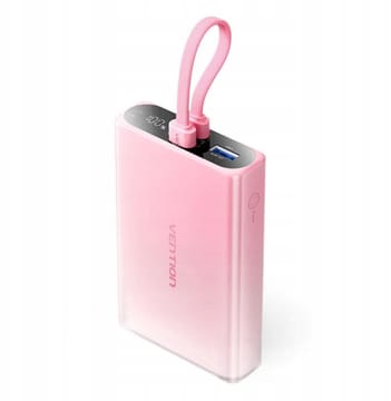 Vention 10000 mAh išorinė baterija su LED ekranu, USB-C + Lightning + USB-A, 22,5 W (rožinis)