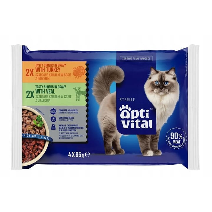 OPTIVITAL Sterile Turkey and veal - šlapias kačių maistas - 4x85g