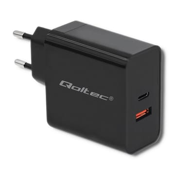 Qoltec 51716 Įkroviklis | 63W | 5-20V | 1,5-3A | USB tipo C PD | USB QC 3.0 | Juoda