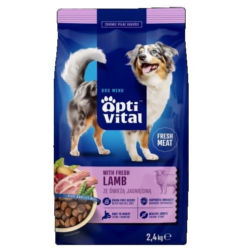 OPTIVITAL with fresh lamb - sausas maistas šunims - 2,4kg