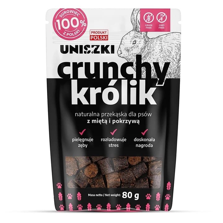 UNISZKI Crunchy Rabbit with mint and nettle - skanėstas šuniui - 80g