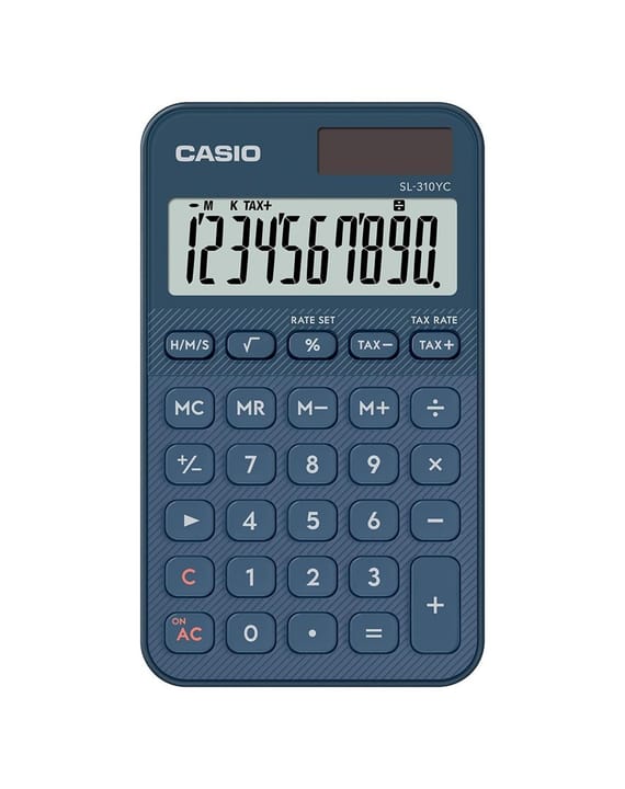 Casio SL-310YC-NY skaičiuotuvas, maitinamas baterijomis ir saulės energija, mėlynos spalvos