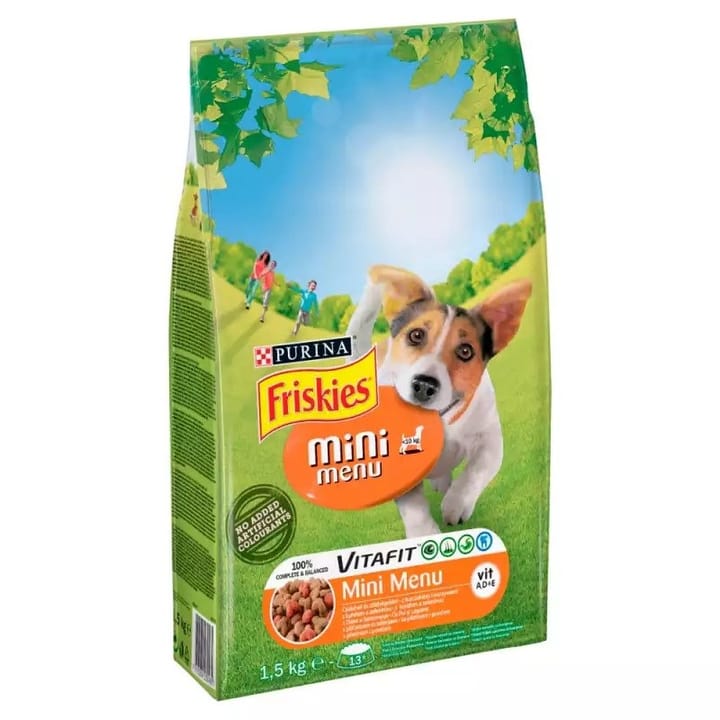 FRISKIES Mini Menu Vištiena su daržovėmis - sausas maistas šunims - 1,5 kg