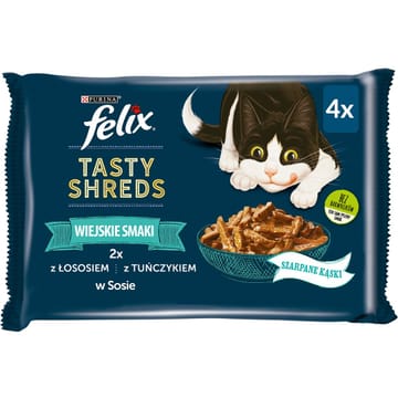 FELIX Tasty Shreds su lašiša ir tunu - 4x 80g