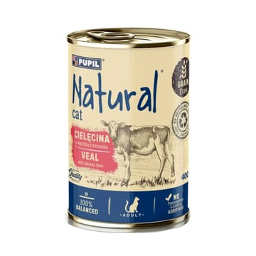 NATURAL Veršiena su vištienos kepenėlėmis - drėgnas pašaras katėms - 400g