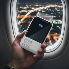 Išorinė baterija 10 000 mAh, 2× USB, 1× USB-C 22,5 W, QC4+, LCD ekranas, balta 6