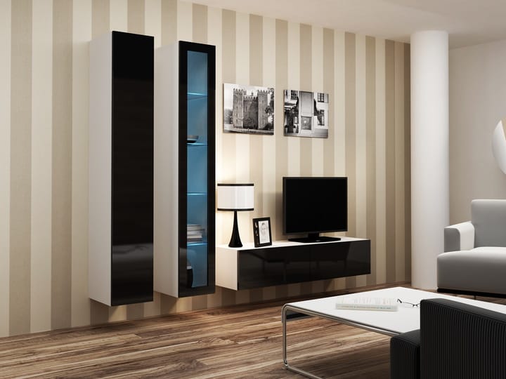 Cama VIGO 10 BI/CZ svetainės sekcija Spinta daiktams ir garso / vaizdo technikai laikyti