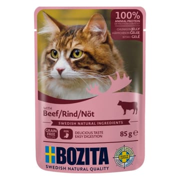 BOZITA Mėsos gabaliukai želė su jautiena – šlapias pašaras katei – 85g