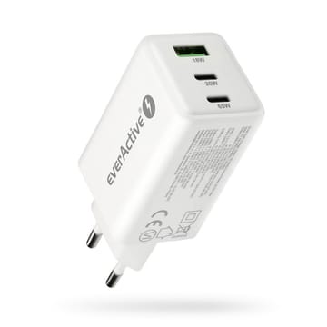 GaN sieninis įkroviklis, 1× USB, 2× USB-C, Quick Charge 4+, 65 W, baltas