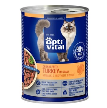 OPTIVITAL Sterile Chunks with turkey in gravy - šlapias kačių maistas - 415g