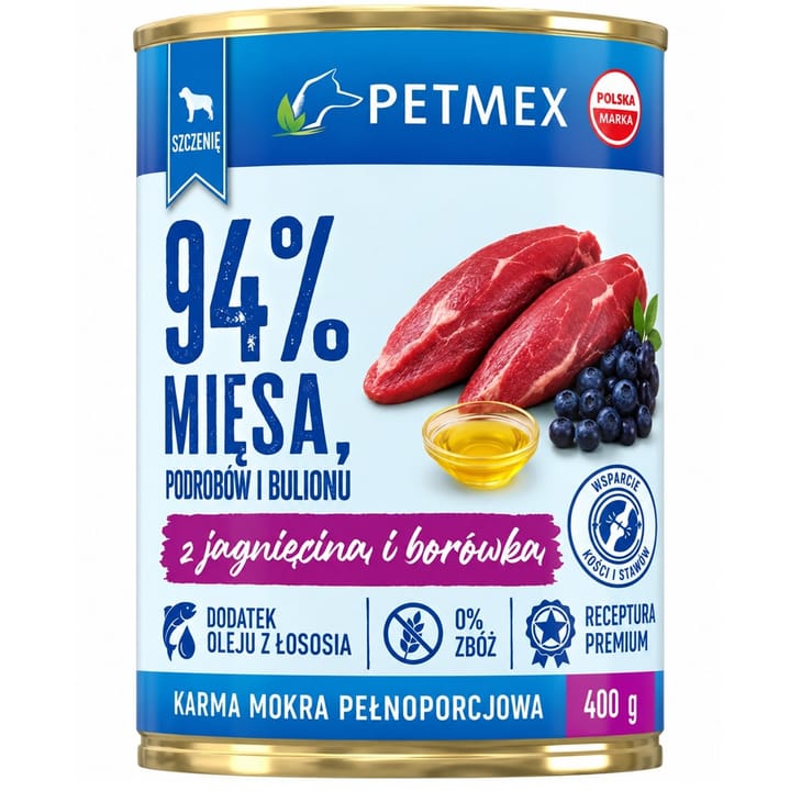 PETMEX Puppy Lamb and blueberries - drėgnas ėdalas šunims - 400g