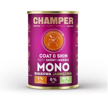 CHAMPER Coat & Skin Monoprotein Lamb - drėgnas ėdalas šunims - 400g