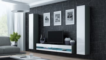 Cama VIGO NEW4 SZ/BI svetainės sekcija Spinta daiktams ir garso / vaizdo technikai laikyti