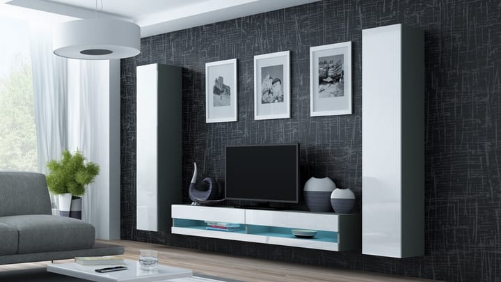 Cama VIGO NEW4 SZ/BI svetainės sekcija Spinta daiktams ir garso / vaizdo technikai laikyti
