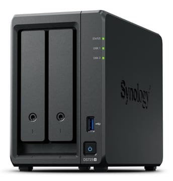 Synology DiskStation DS725+ NAS ir duomenų saugojimo serveris Ryzen Embedded R1600 4 GB DDR4 0 TB Juoda
