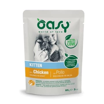 OASY Chunks in gravy Kitten with chicken - šlapias kačių maistas - 85g
