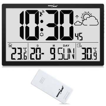 "GreenBlue GB218" itin didelis LCD sieninis laikrodis su orų stoties temperatūros ir datos ekranu