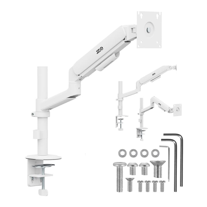 „Ergo Office“ monitoriaus laikiklis / pakaba, dujinė spyruoklė, 17–32 coliai, 1–10 kg, matinė balta spalva, maks. VESA 100x100, ER-691 W