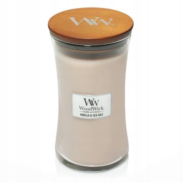 Didelė kvapioji žvakė WOODWICK Vanilla & Sea Salt, su mediniu dagčiu, 1 vnt.