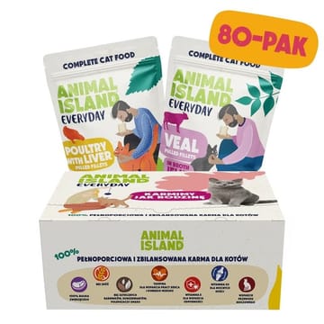 ANIMAL ISLAND Everyday Fillets Poultry with liver and Veal Box - šlapias kačių maistas - 80x85g