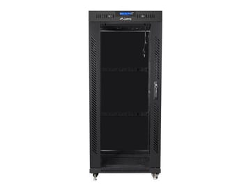 LANBERG 19" 27U stovo spinta 600x600 BLACK su stiklinėmis durelėmis