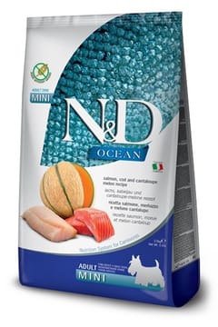 FARMINA N&D Ocean Dog Salmon, Cod, Cantaloupe, Melon Adult Mini  - sausas maistas šunims - 2.5 kg