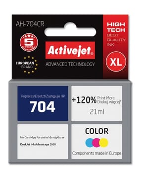 Activejet " " AH-704BR rašalas (pakaitinis HP 704 CN692AE; "Premium"; 20 ml; juodas)