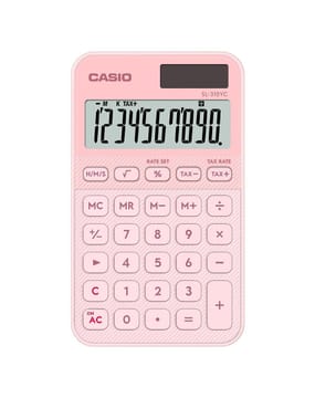 Casio SL-310YC-LP skaičiuotuvas, maitinamas baterijomis ir saulės energija, šviesiai rožinis