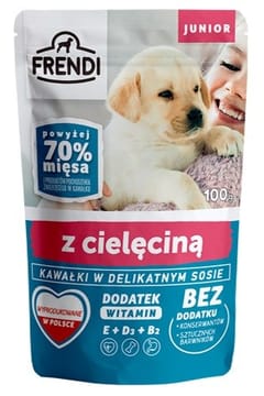 FRENDI Junior Gabaliukai subtiliame padaže su veršiena - Šlapias maistas šunims - 100 g