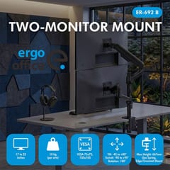 „Ergo Office“ laikiklis / pakaba dviem monitoriams, dujinė spyruoklė, 17–32 coliai, 1–10 kg, matinė juoda, ER-692 B 2