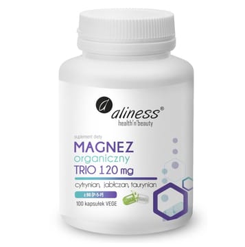 ALINESS Organic Magnesium TRIO 120 mg with B6 (P-5-P) – maisto papildas – 100 kapsulių